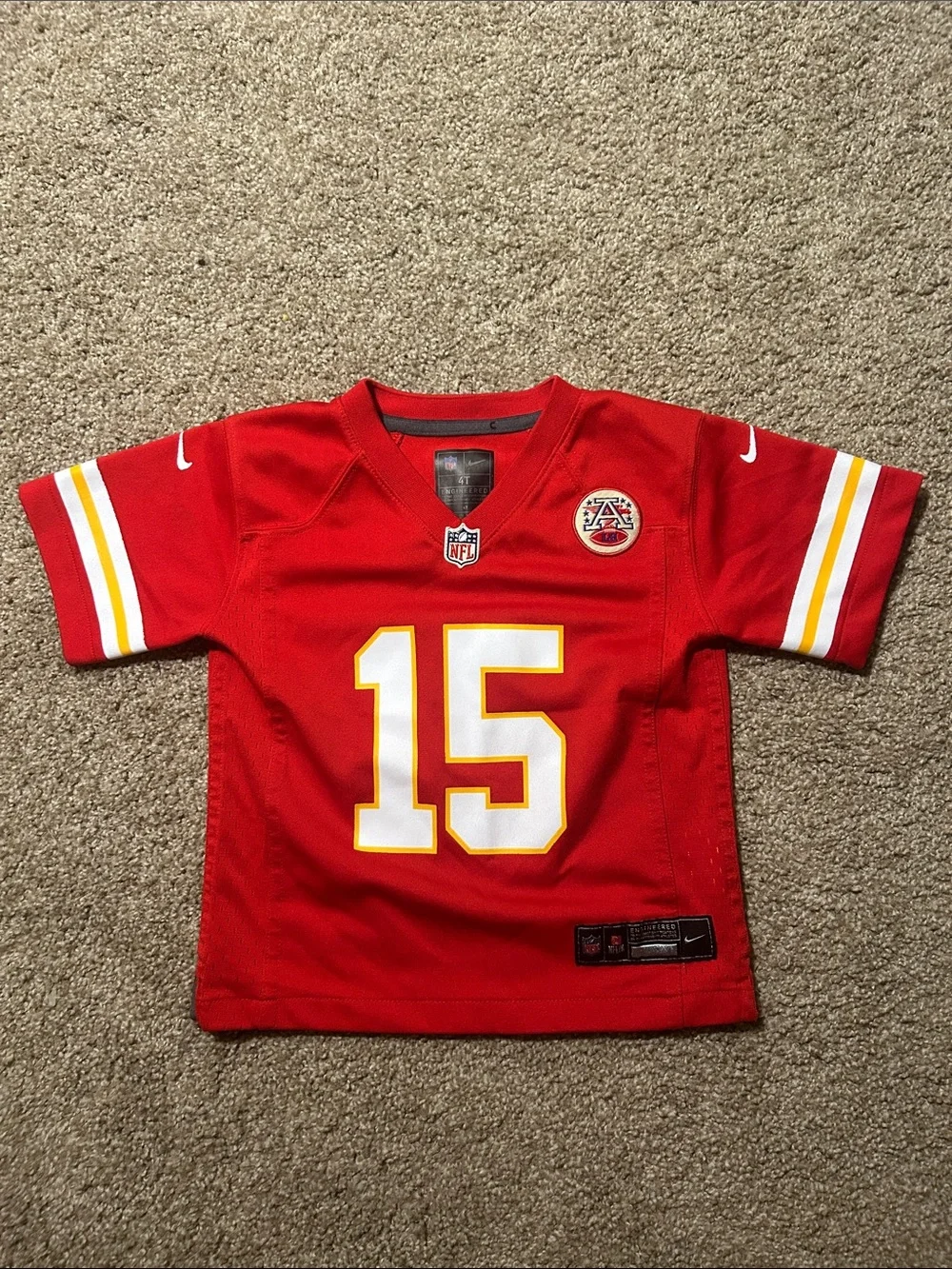 Nike Kids Red Kansas City Chiefs #15 Jersey with White & Gold Accents